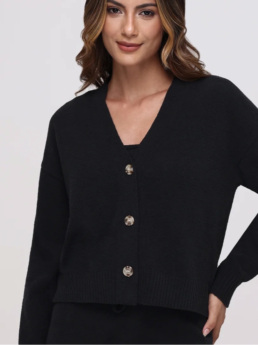 525 black 3 button cardigan worn once